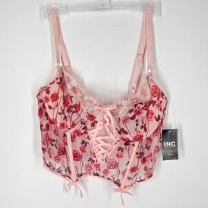 INC International Concepts Intimates Pink Floral Mesh Corset Bustier Top Med NWT